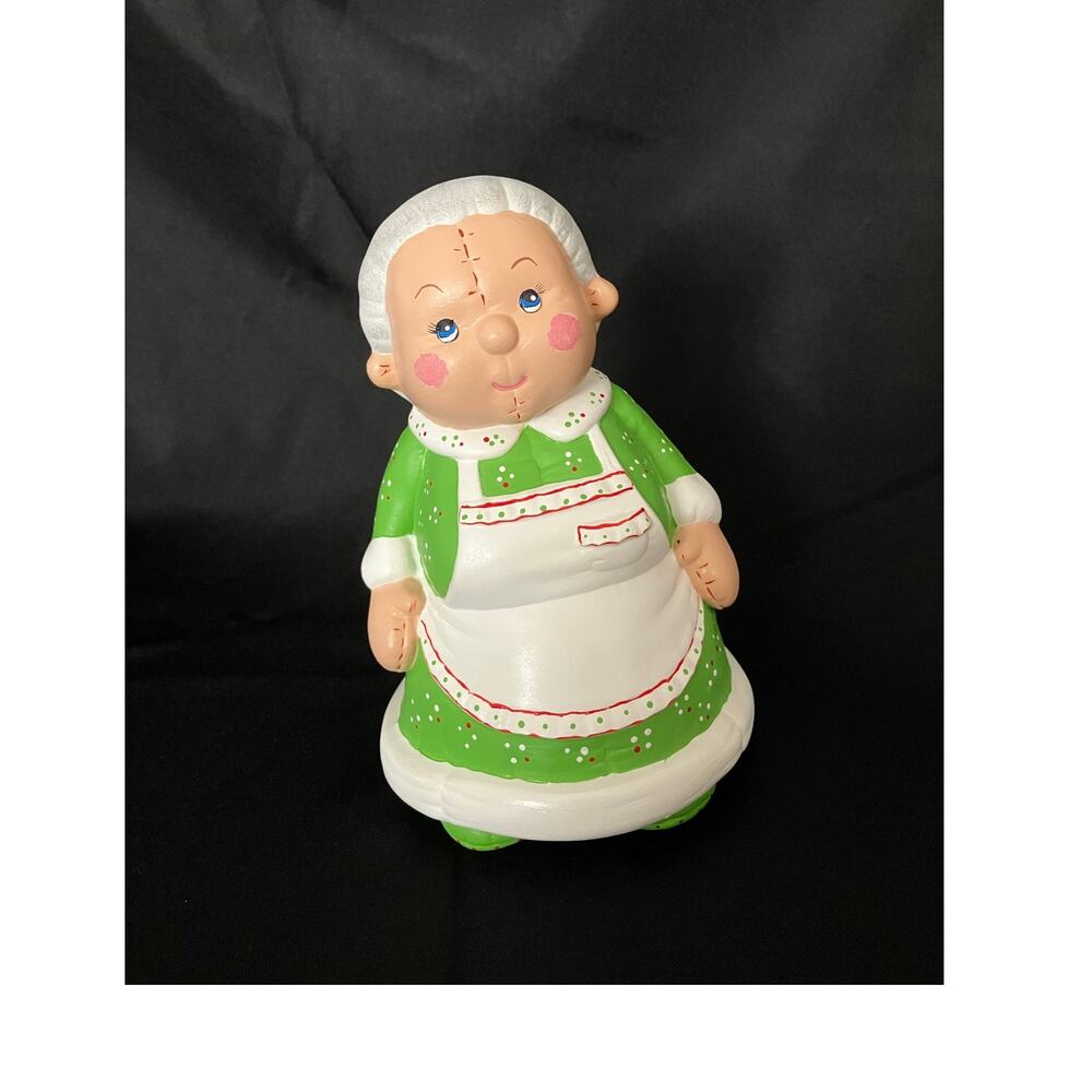 Vintage 80s 90s Mrs Claus Figurine Hand Painted Ceramic Bisque Mold